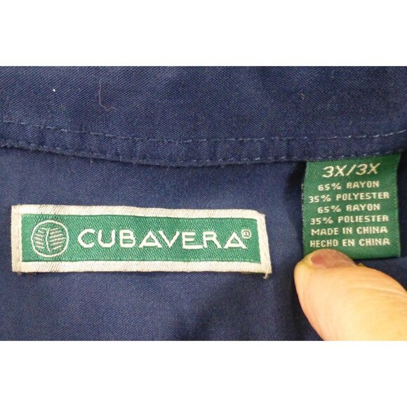 Vintage Cubavera Navy Blue & Cream Retro Bowling Style Button Up Shirt 3X - Picture 3 of 7